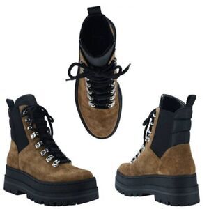 Marc Fisher Leather‎ Boots Women's Lace-Up Lug Sole Combat Shoes Size7 $245